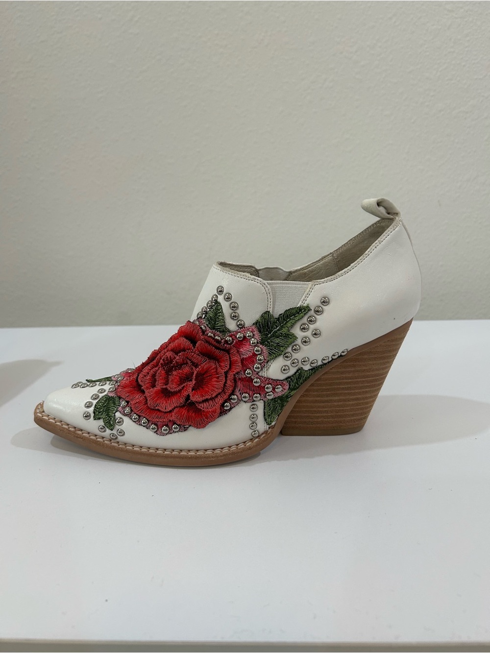 Jeffrey Campbell Roseola 3D Floral Embroidered Heel Ankle Boot With Stud Detail